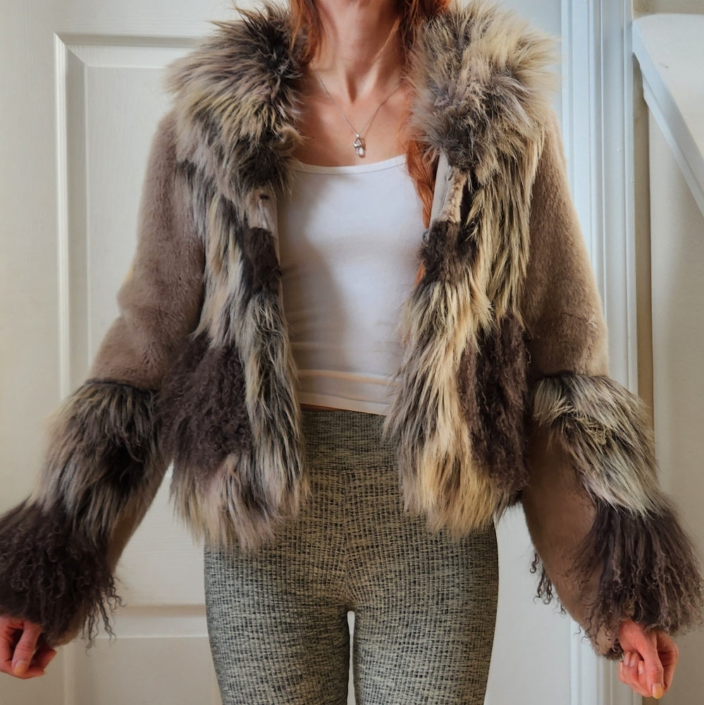 Urban code faux and real fur mixed patchwork Jacket